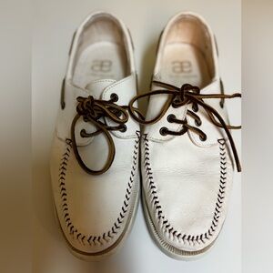 Allen Edmunds Fastball Unique Comfortable Men's White Leather Boat Shoes Sz 9